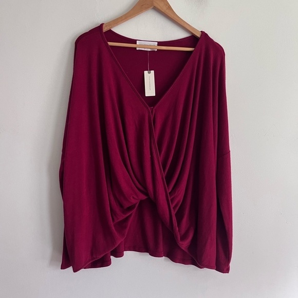 Anthropologie Self Contrast Wrap Burgundy Red Ling Sleeve Top - Picture 1 of 7